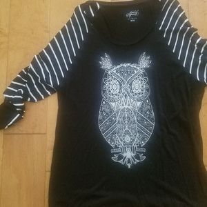 Long striped sleeved owl shirt...bedazzled!